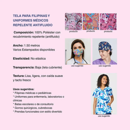 Tela Repelente Antifluido Uniformes Médicos, Filipinas (1 M) Agua Flores