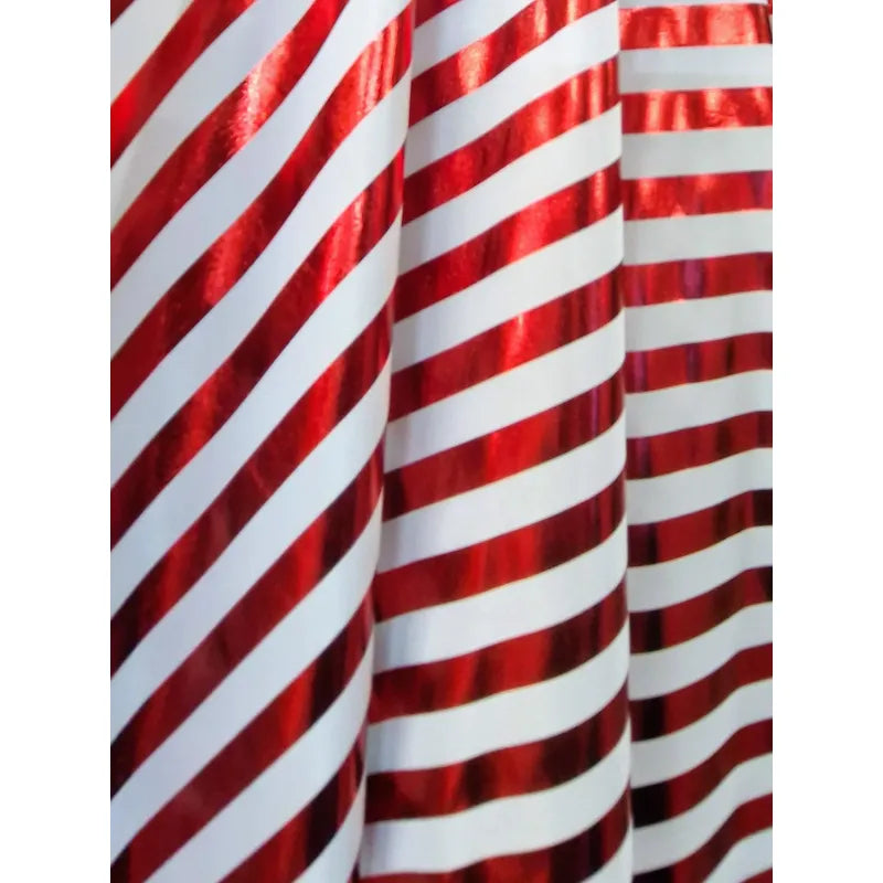 Tela Lycra Metálica Caramelo De 2cm Rayas ( 1 Metro) Blanco Con Rojo Lycra Metalica Caramelo