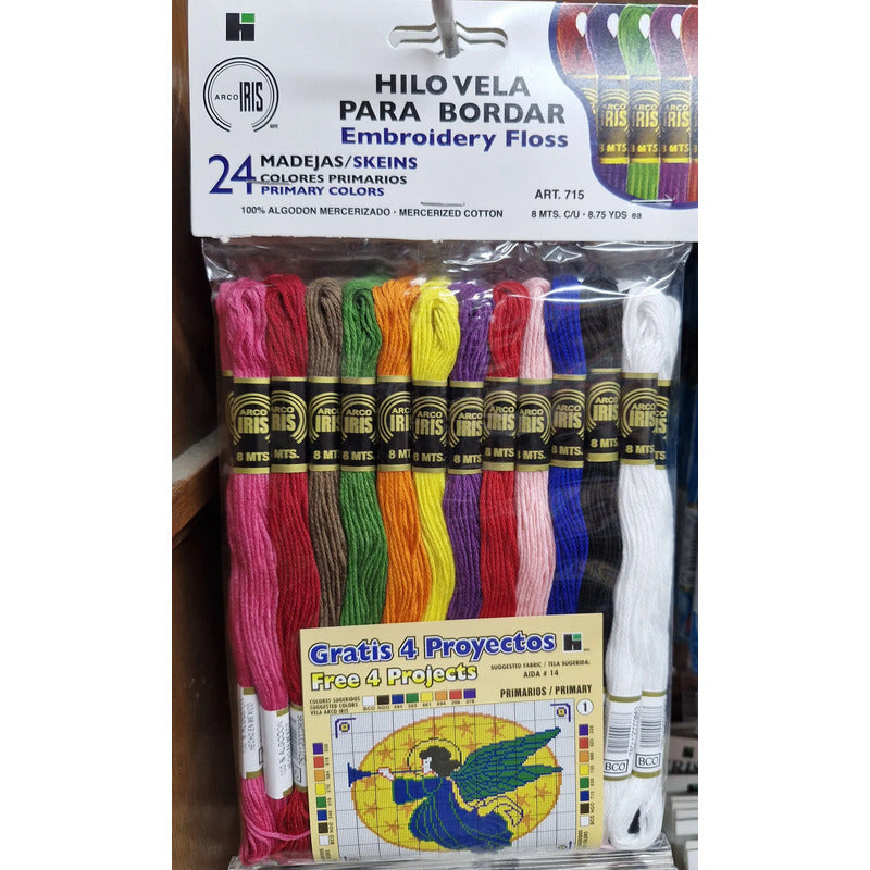Hilo Escolar Manualidades De Algodón 24 Madejas De Colores Multicolor