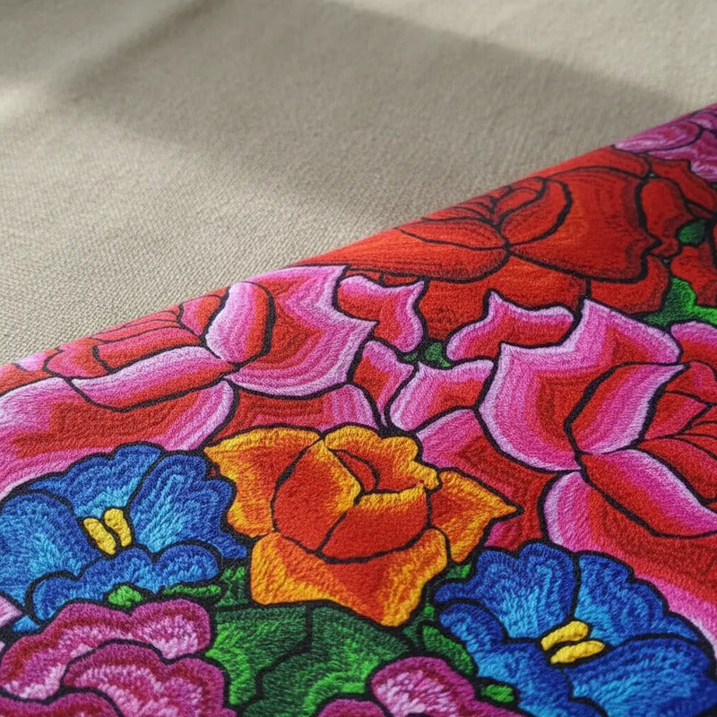 Tela Estampada Patrones México Flores Y Aves Coloridos  (1m)