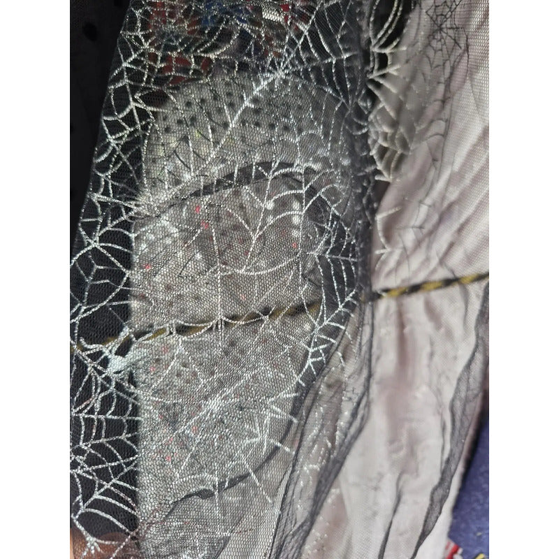 Tela Tul Con Glitter Para Disfraces Halloween (1 M) Negro Telaraña