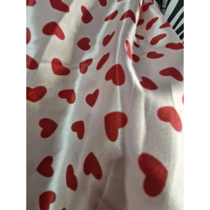 Tela Satín 14 De Febrero Corazones (1 Metro) Blanco Corazones Rojos