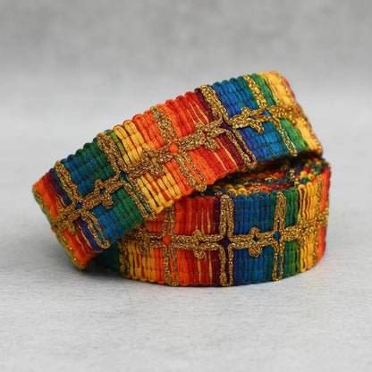 Galón bordado dorado multicolor 3 cm, rollo 15 m