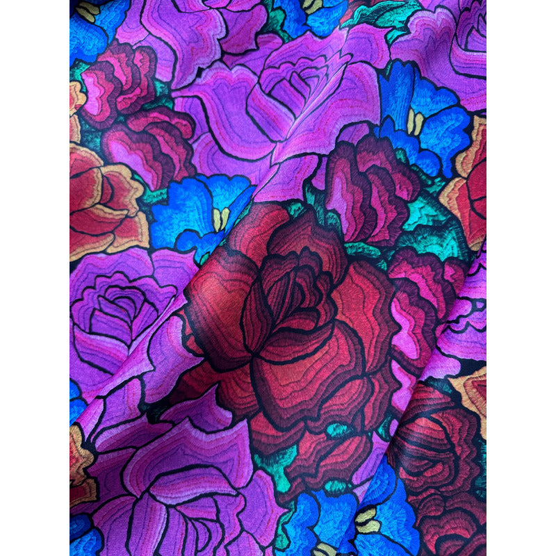 Tela Estampada Patrones Mexicanos, Bordados, Rosas (1 M)