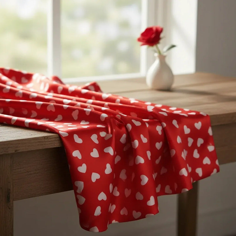 Tela Satinada Estampado Corazones San Valentín (10 Metros)