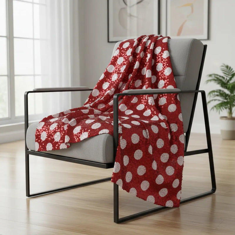 Tela Mesh Con Lentejuelas - Elegancia Y Brillo (1m) Rojo - Blanco Mesh Con Lentejuela
