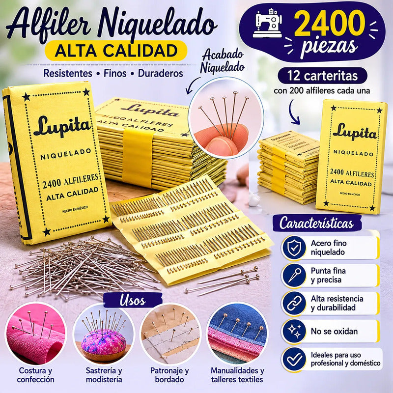 Alfiler Niquelado Alta Calidad 2400 Pzas Costura Modista Niquelada