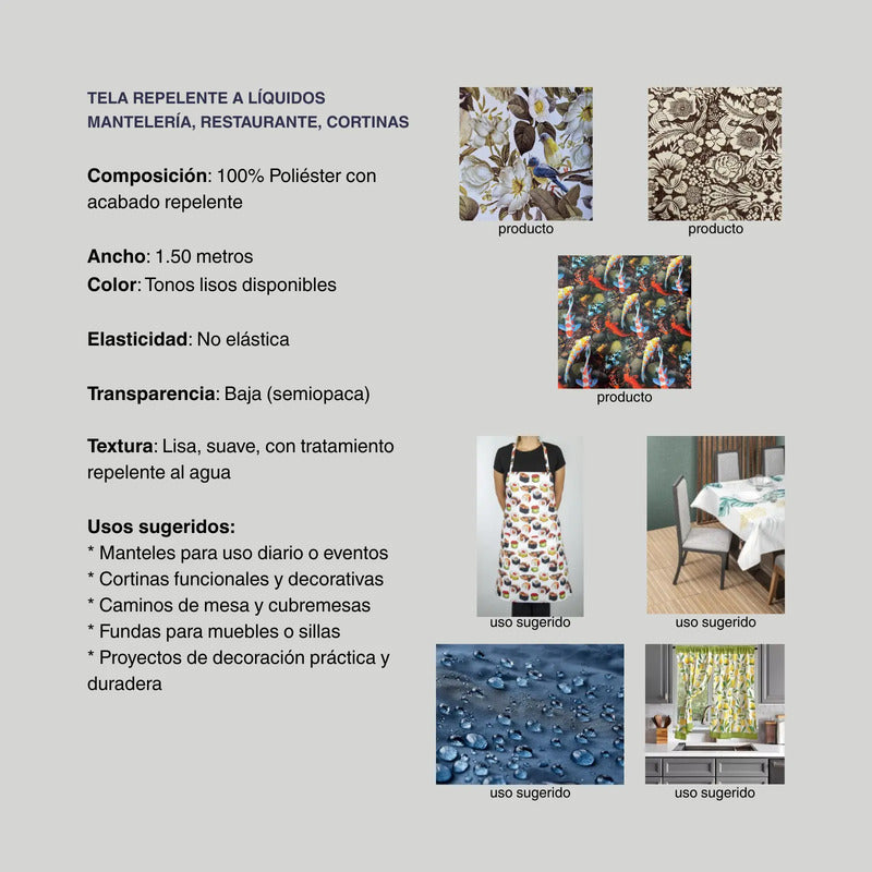 Tela Repelente A Líquidos Mantelería, Cortinas, Cocina (1 M) Blanco Talavera