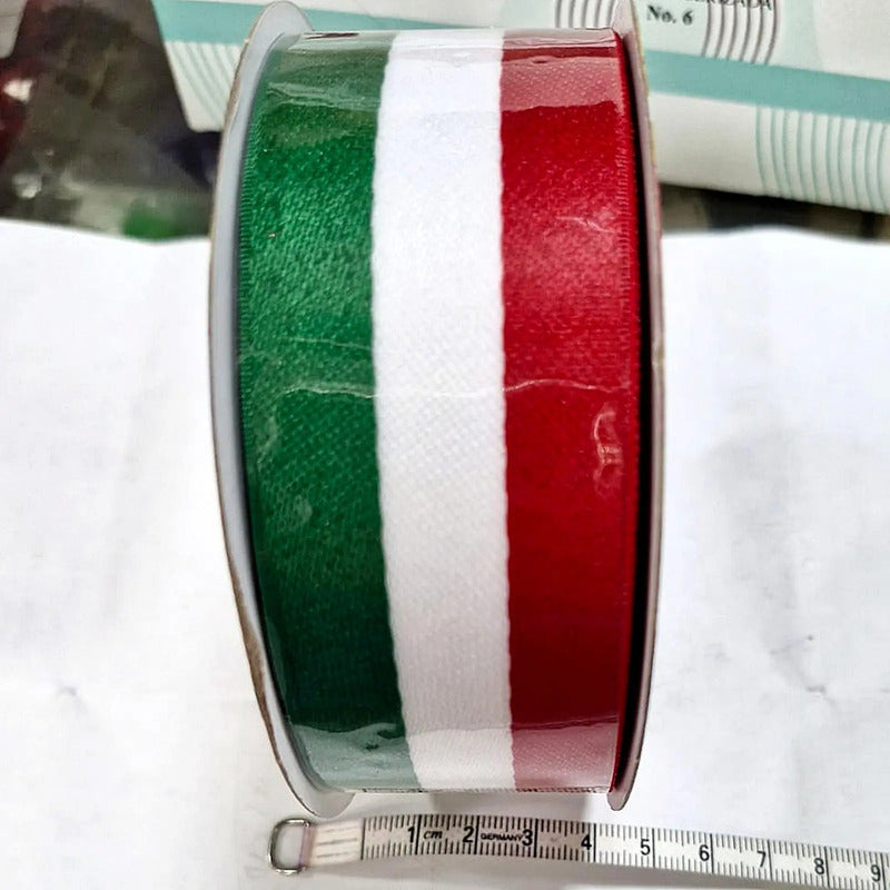 Listón Tricolor Patrio Satinado Varios Anchos (1 Rollo) Tricolor Ancho 9