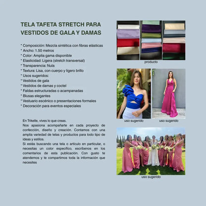 Tela Tafeta Stretch Para Vestidos De Gala Y Damas (1 Metro) Bordó