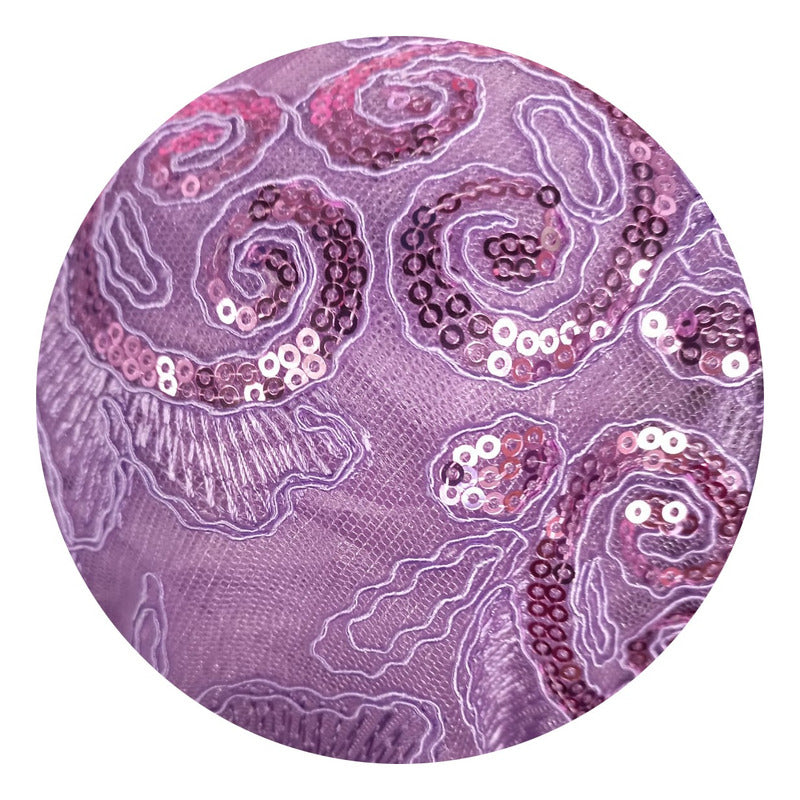 Tela Con Patrones Bordados Y Lentejuelas De Colores (1m)