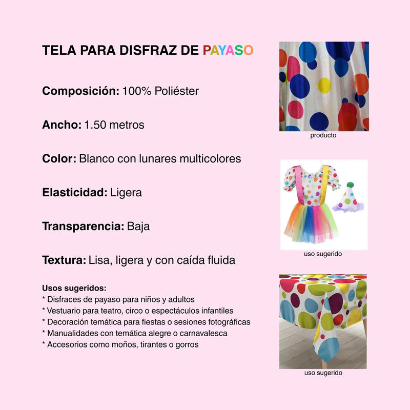 Tela Para Disfraz De Payaso (1 Metro) Blanco