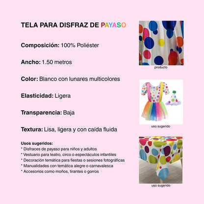 Tela Para Disfraz De Payaso (1 Metro) Blanco