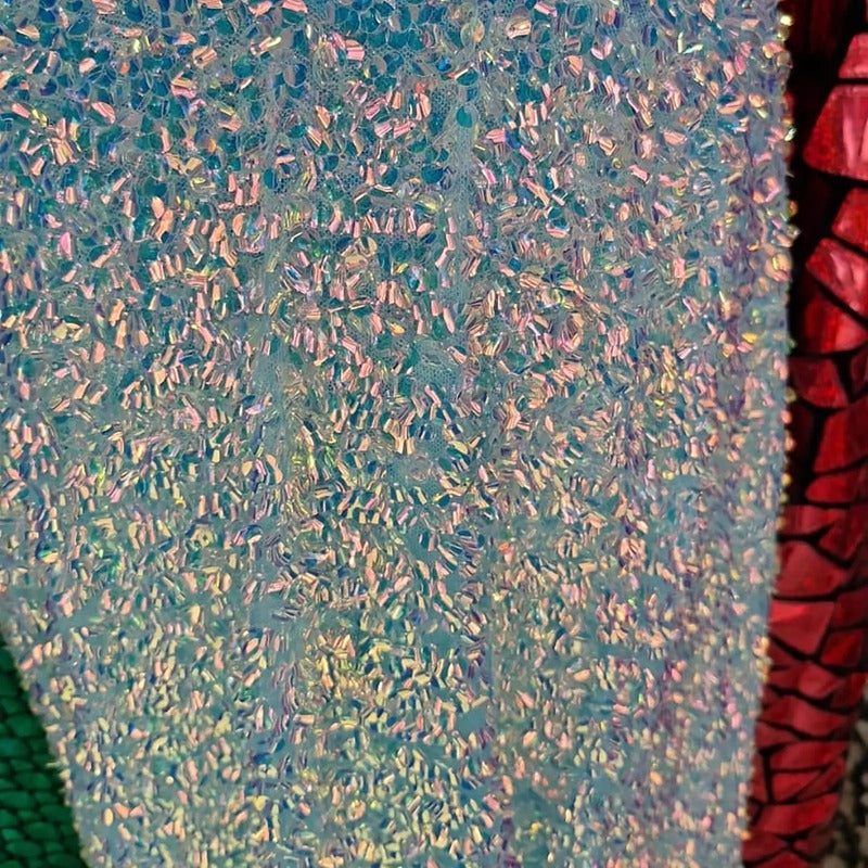 Tela Premium Con Lentejuela Doblada Alta Costura (1 M) Azul Claro