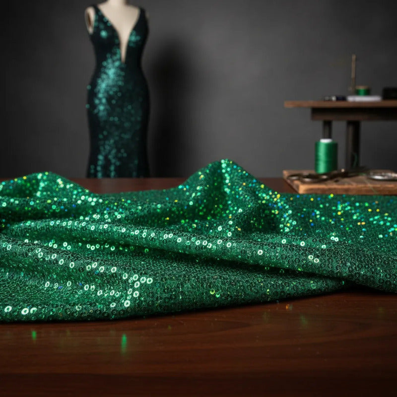 Tela Con Lentejuelas Varios Colores Vestidos De Gala (1 M) Verde Holográfico