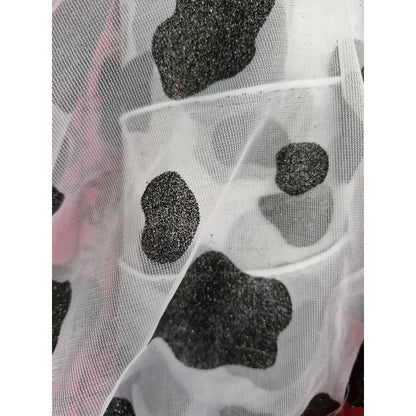 Tela  Mesh Tricot Con Glitter ( 1 Metro) Blanco Manchas Negras