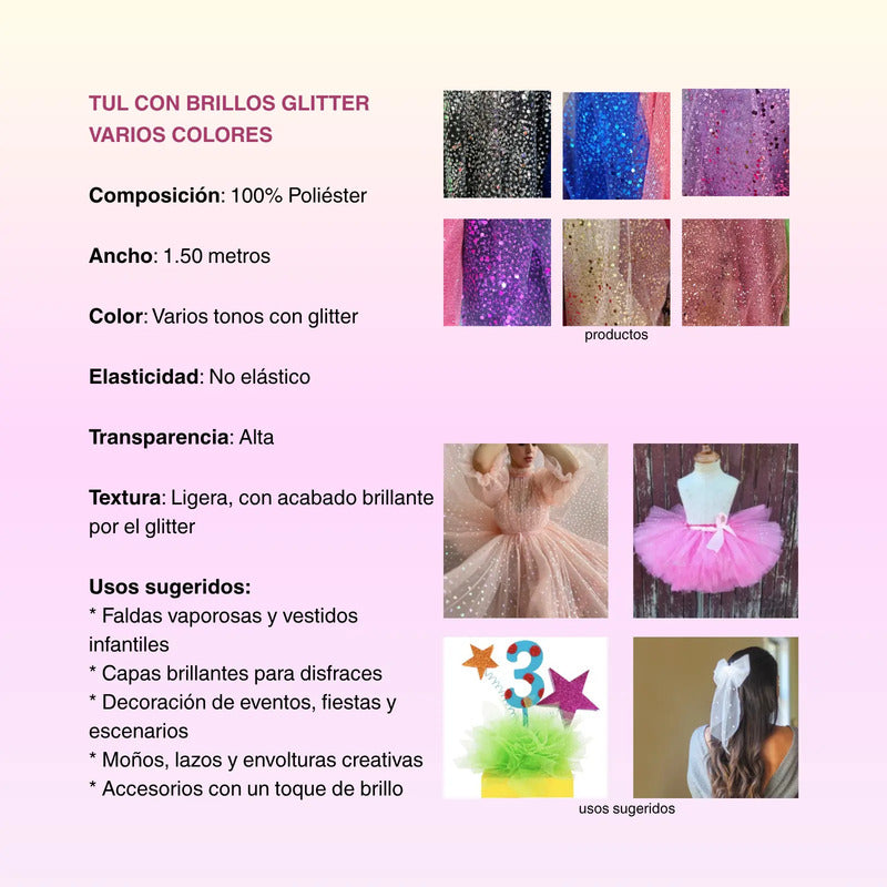 Tul Con Brillos Glitter Varios Colores (1 M) Lila