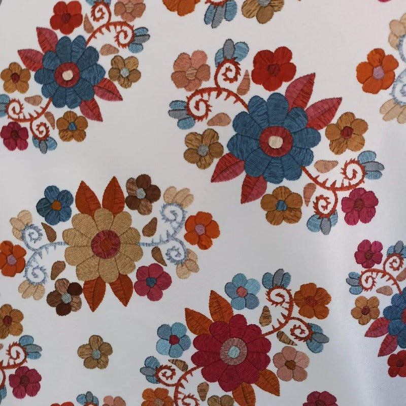 Tela Estampada México Efecto Bordado Y Mandalas (1 Metro)