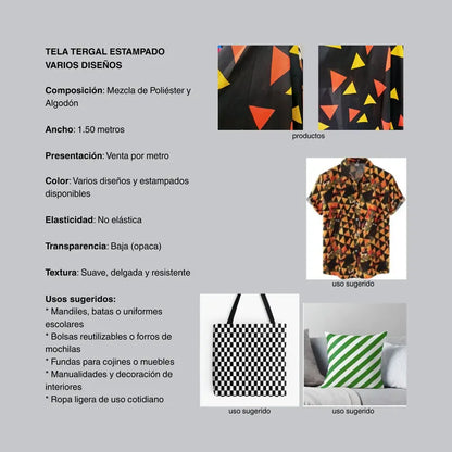 Tela Tergal Estampado Rayas,cuadros Grecas, Paliacate (1 M)