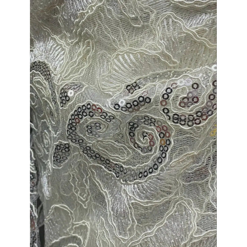 Tela Con Patrones Bordados Y Lentejuelas De Colores (1m)