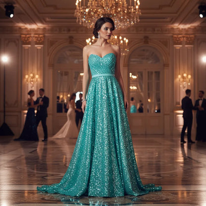Tela Con Lentejuelas Varios Colores Vestidos De Gala (1 M) Turquesa Metálico